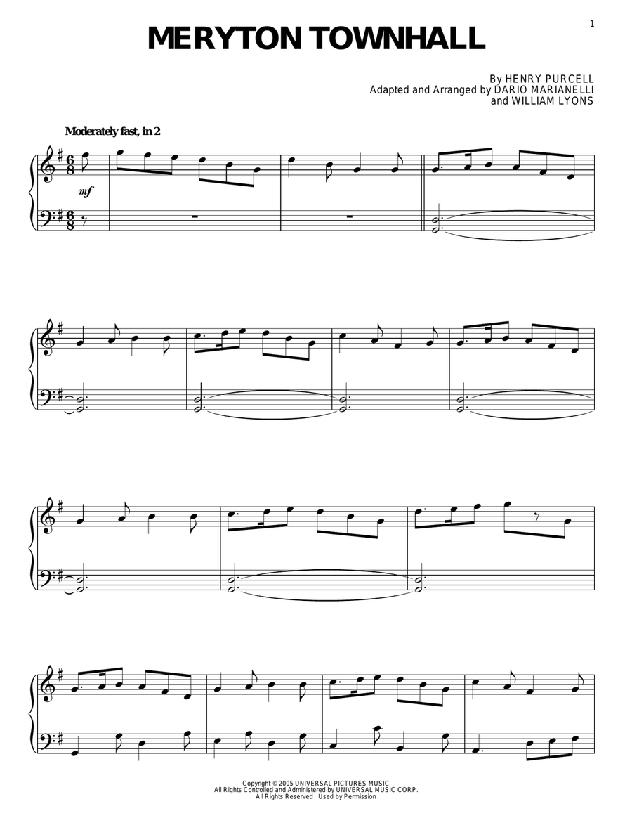 Meryton Townhall (from Pride And Prejudice) Piano Solo scores gallery preview page 1