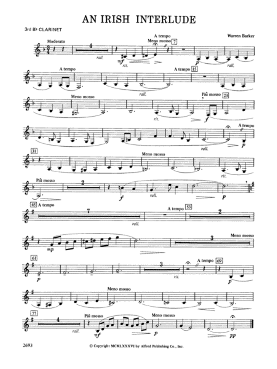 An Irish Interlude: 3rd B-flat Clarinet Concert Band scores gallery preview page 1