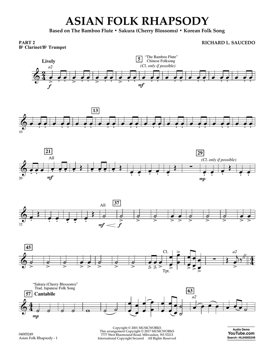 Asian Folk Rhapsody - Pt.2 - Bb Clarinet/Bb Trumpet Concert Band scores gallery preview page 1