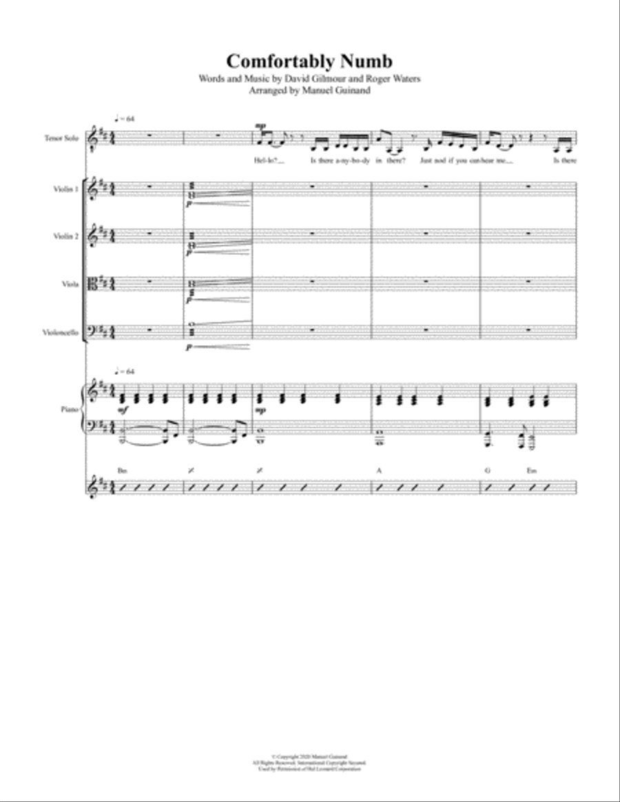 Comfortably Numb Voice scores gallery preview page 1