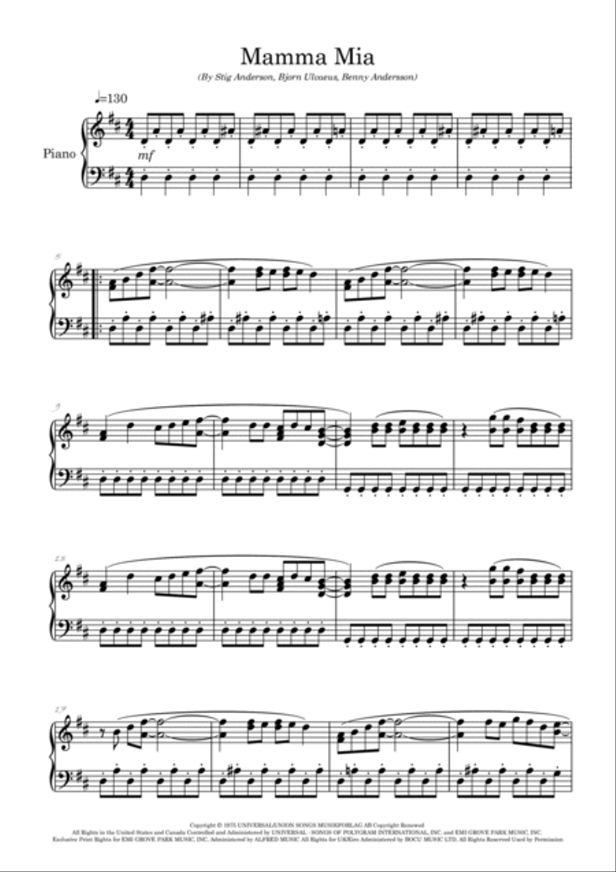 Mamma Mia Easy Piano scores gallery preview page 2