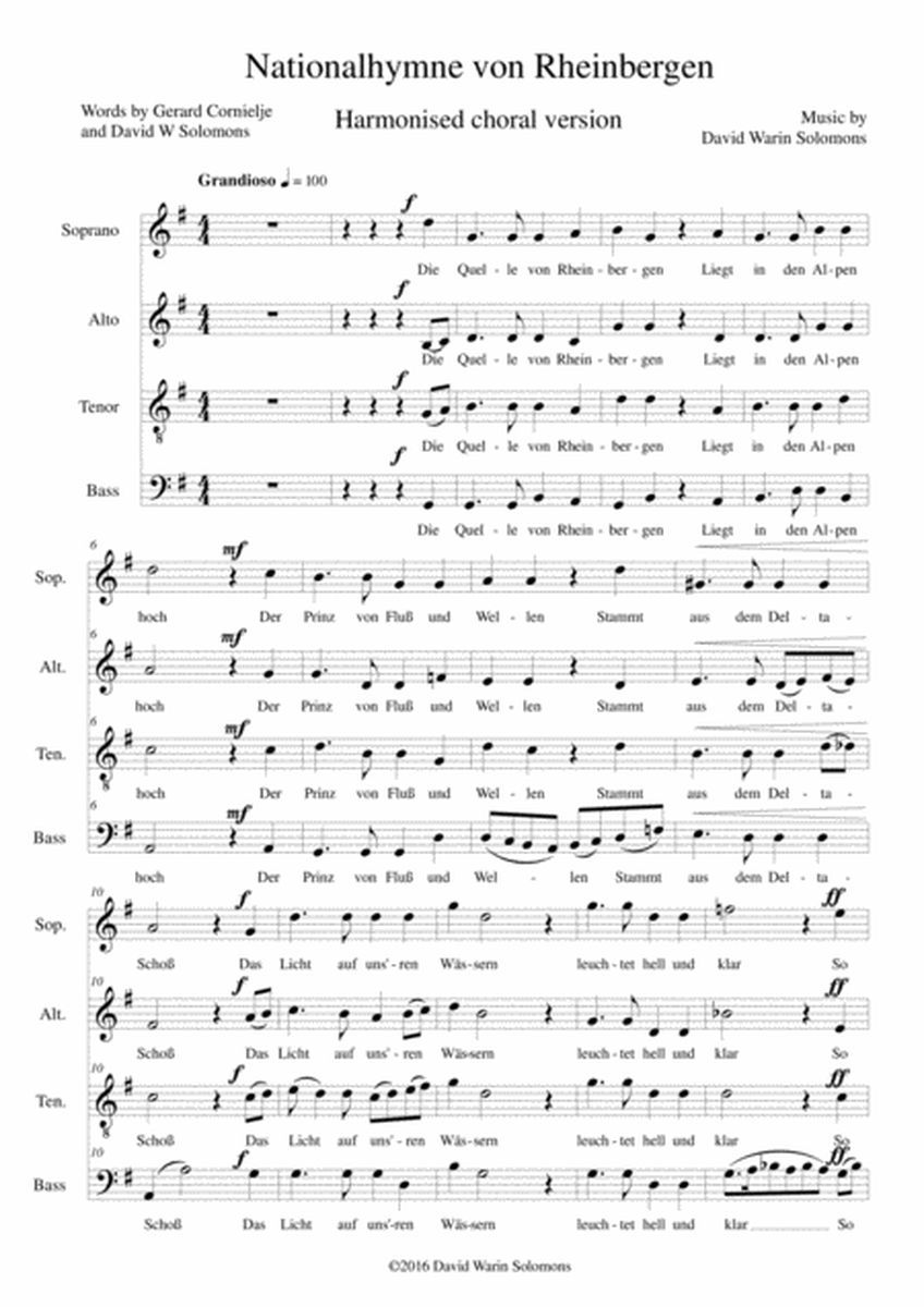 Nationalhymne von Rheinbergen (National Anthem of Rheinbergen) for Harmonised choir a cappella image number null
