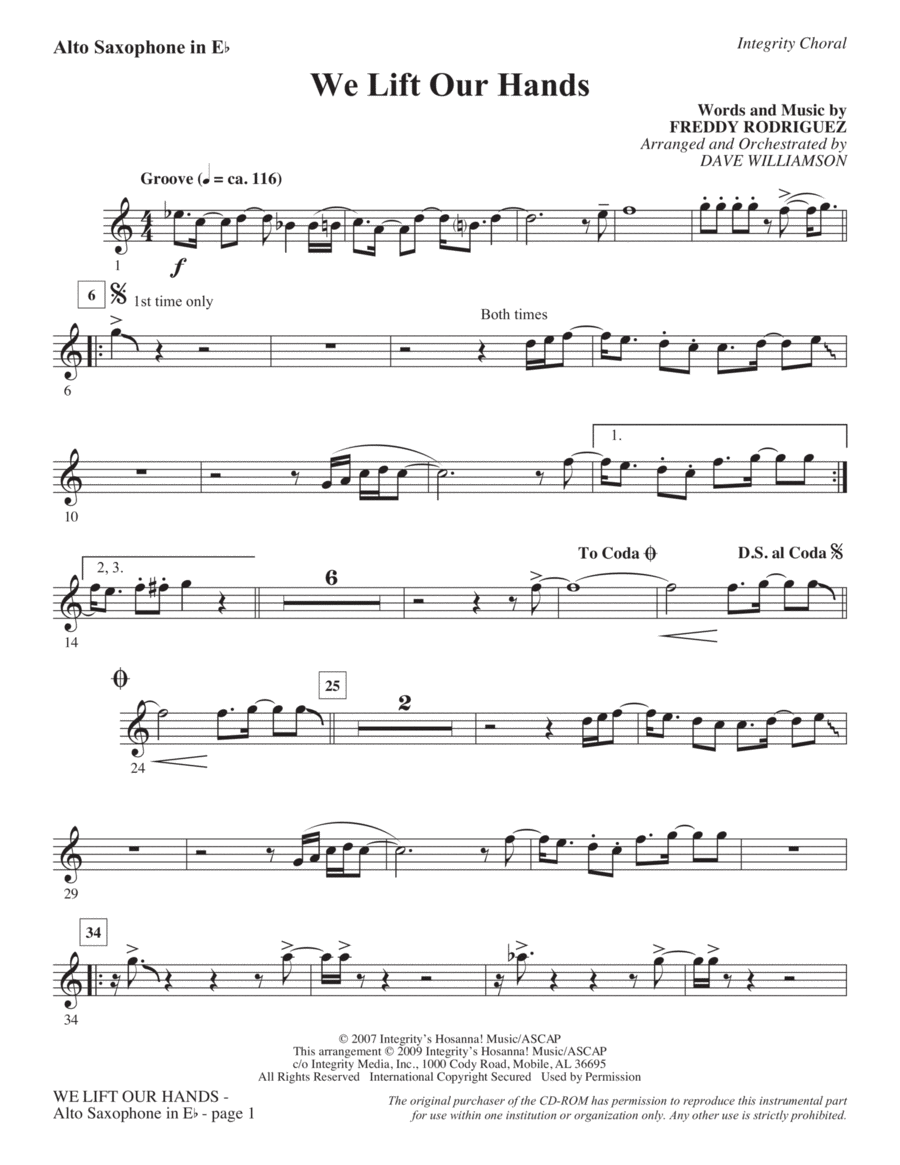 We Lift Our Hands - Eb Alto Sax Choir scores gallery preview page 1
