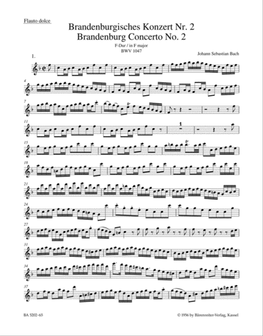 Brandenburg Concerto, No. 2 F major BWV 1047 Oboe scores gallery preview page 1