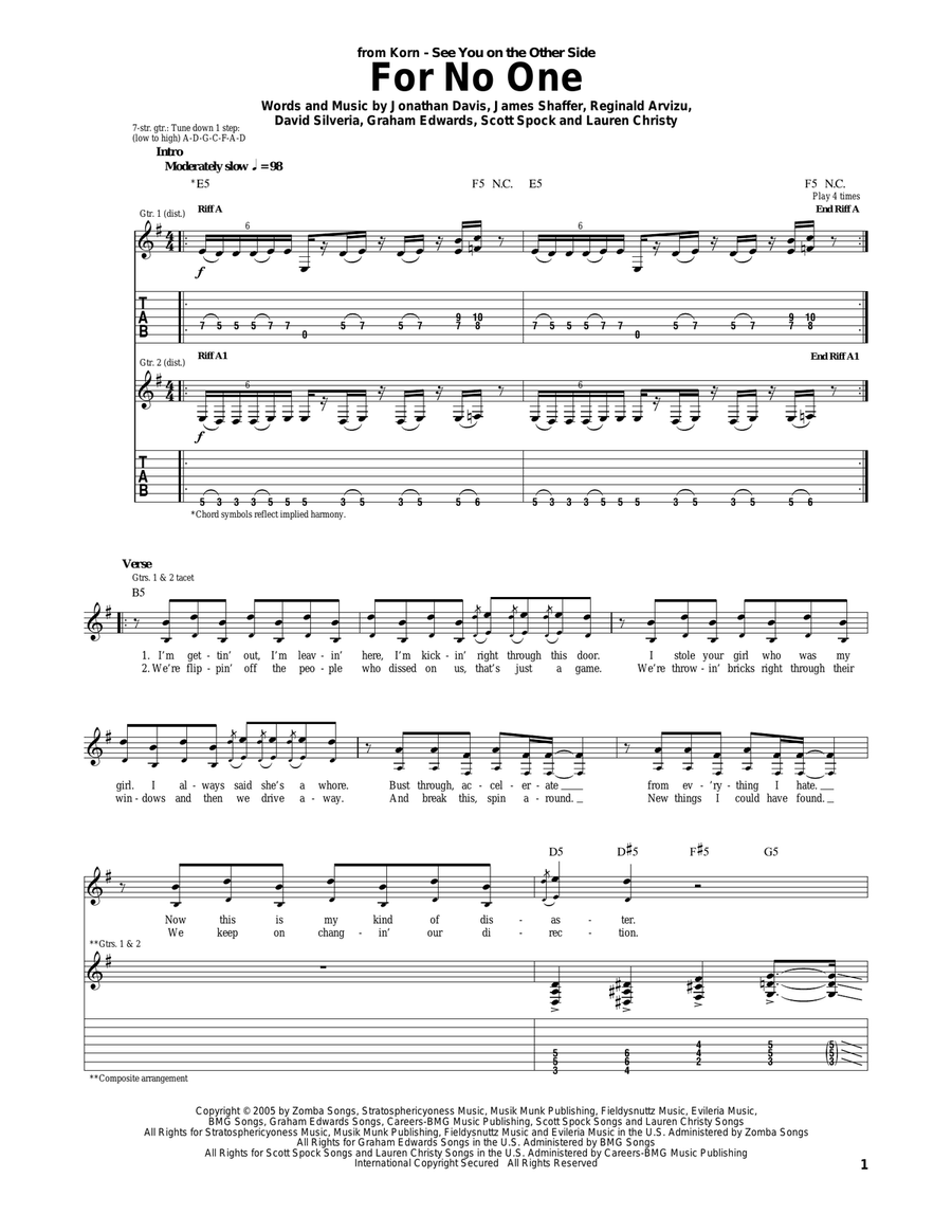 For No One Electric Guitar scores gallery preview page 1