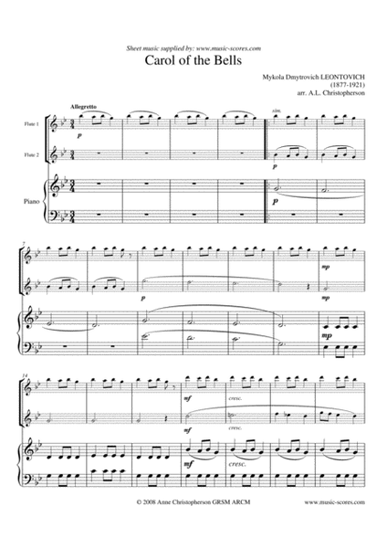 Carol of the Bells - 2 Flutes and Piano - G Minor image number null