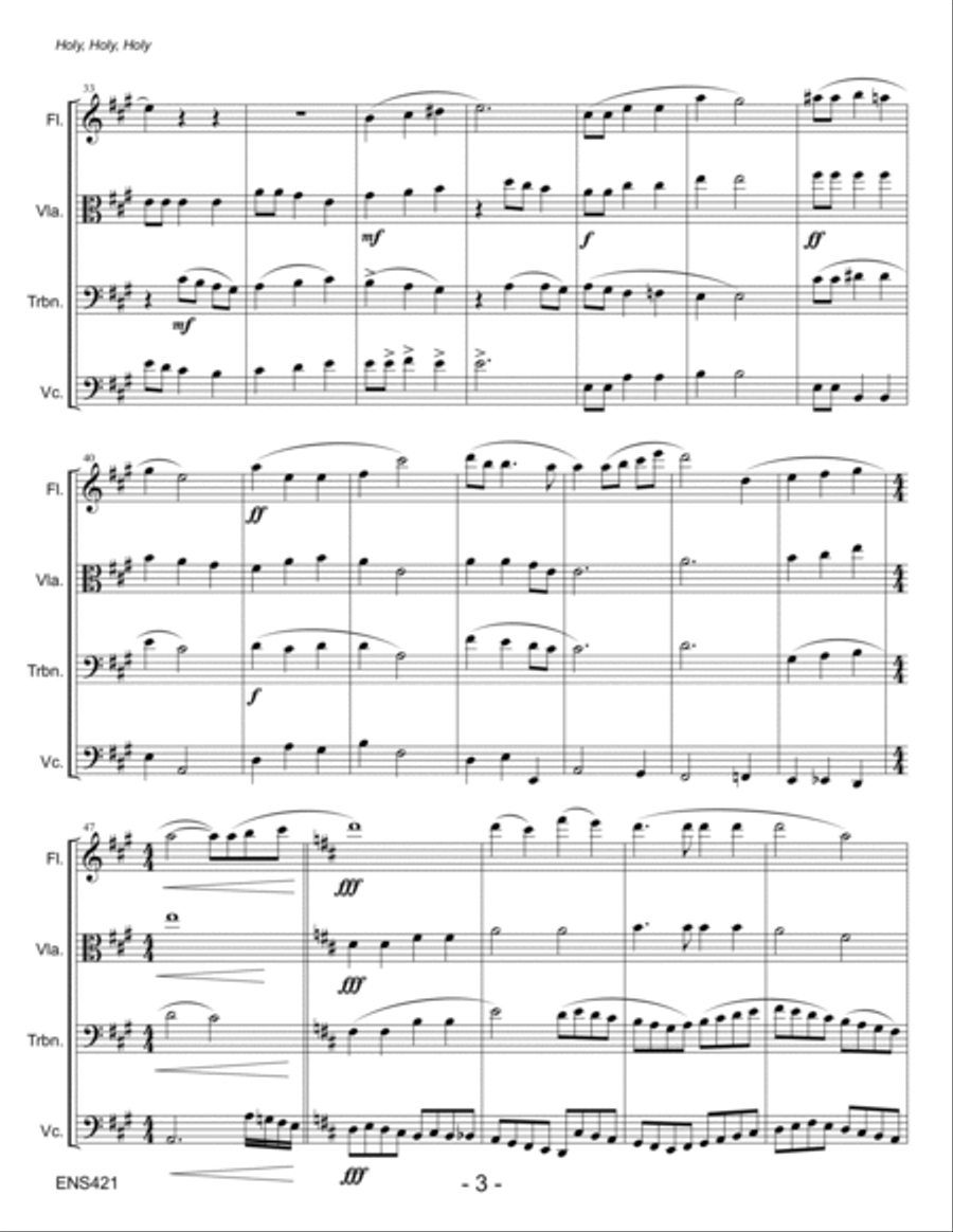 HOLY, HOLY, HOLY - Flute, Viola or Clarinet, Trombone & Cello (unaccompanied) Large Ensemble scores gallery preview page 3