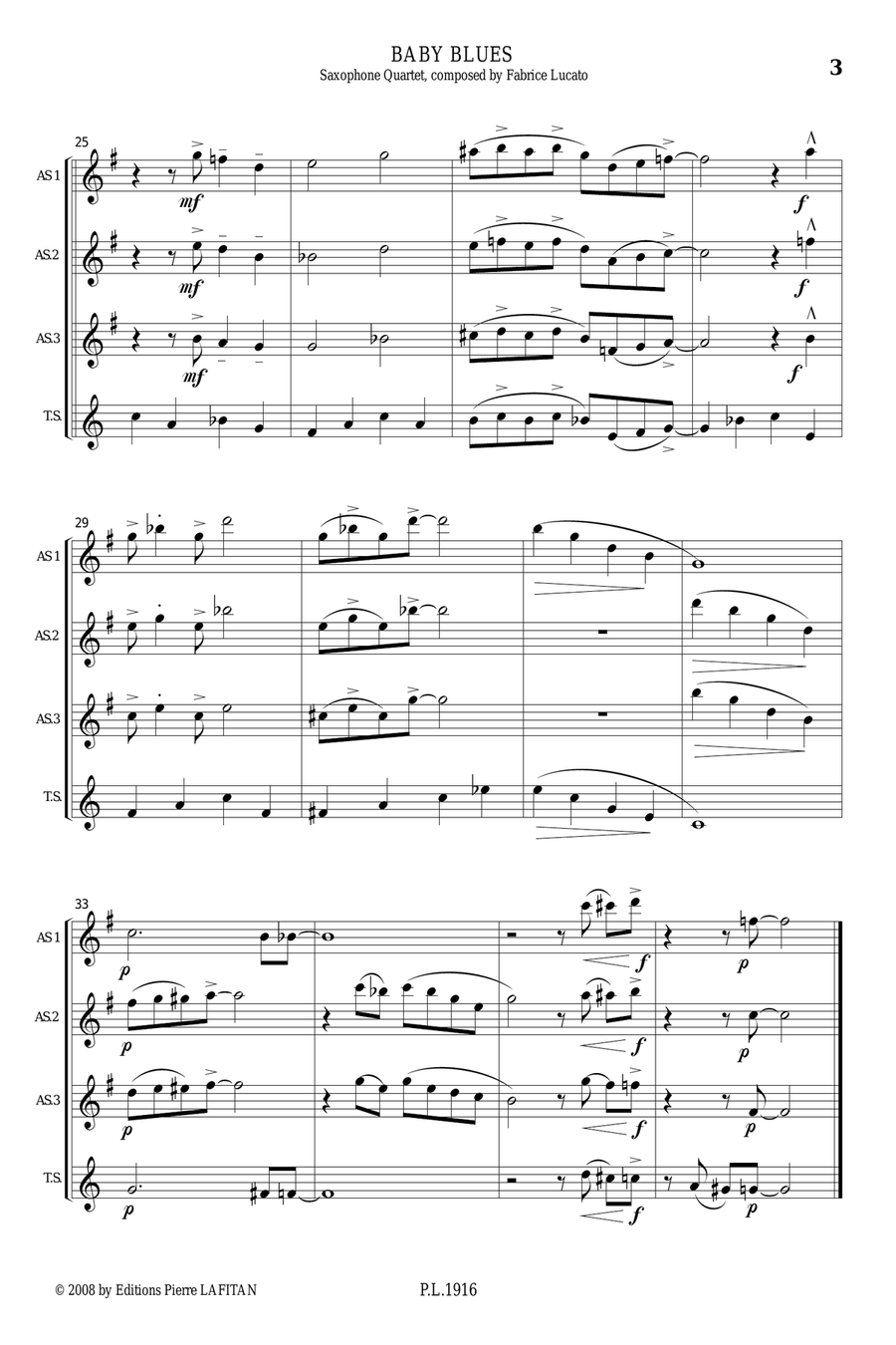 BABY BLUES Saxophone Quartet scores gallery preview page 4