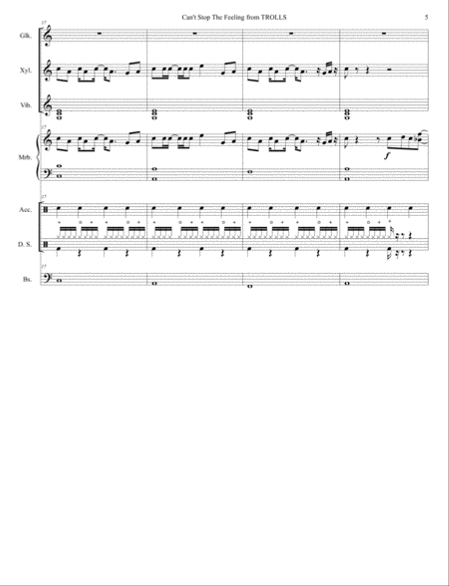 Can't Stop The Feeling from TROLLS Percussion Ensemble scores gallery preview page 5