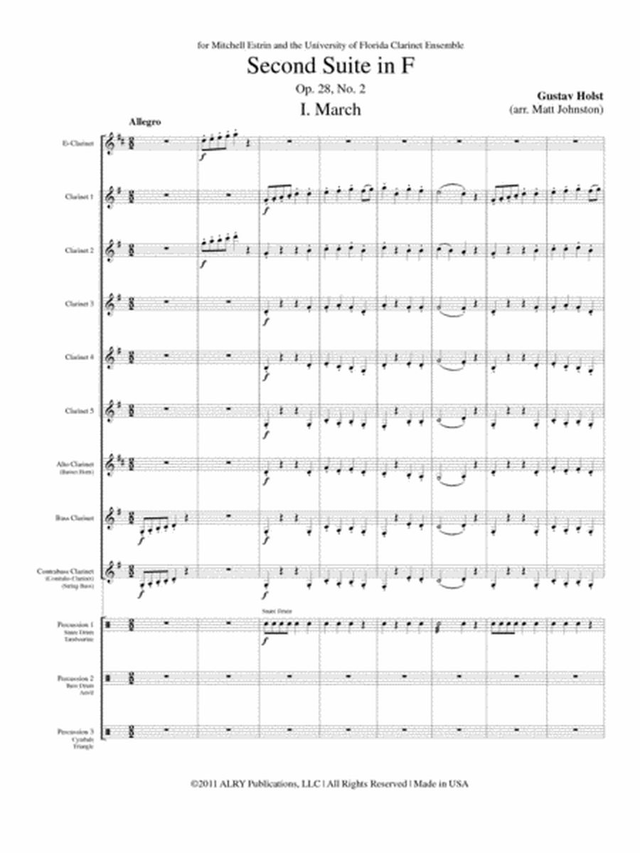 Second Suite in F, Op.28, No.2 for Clarinet Choir