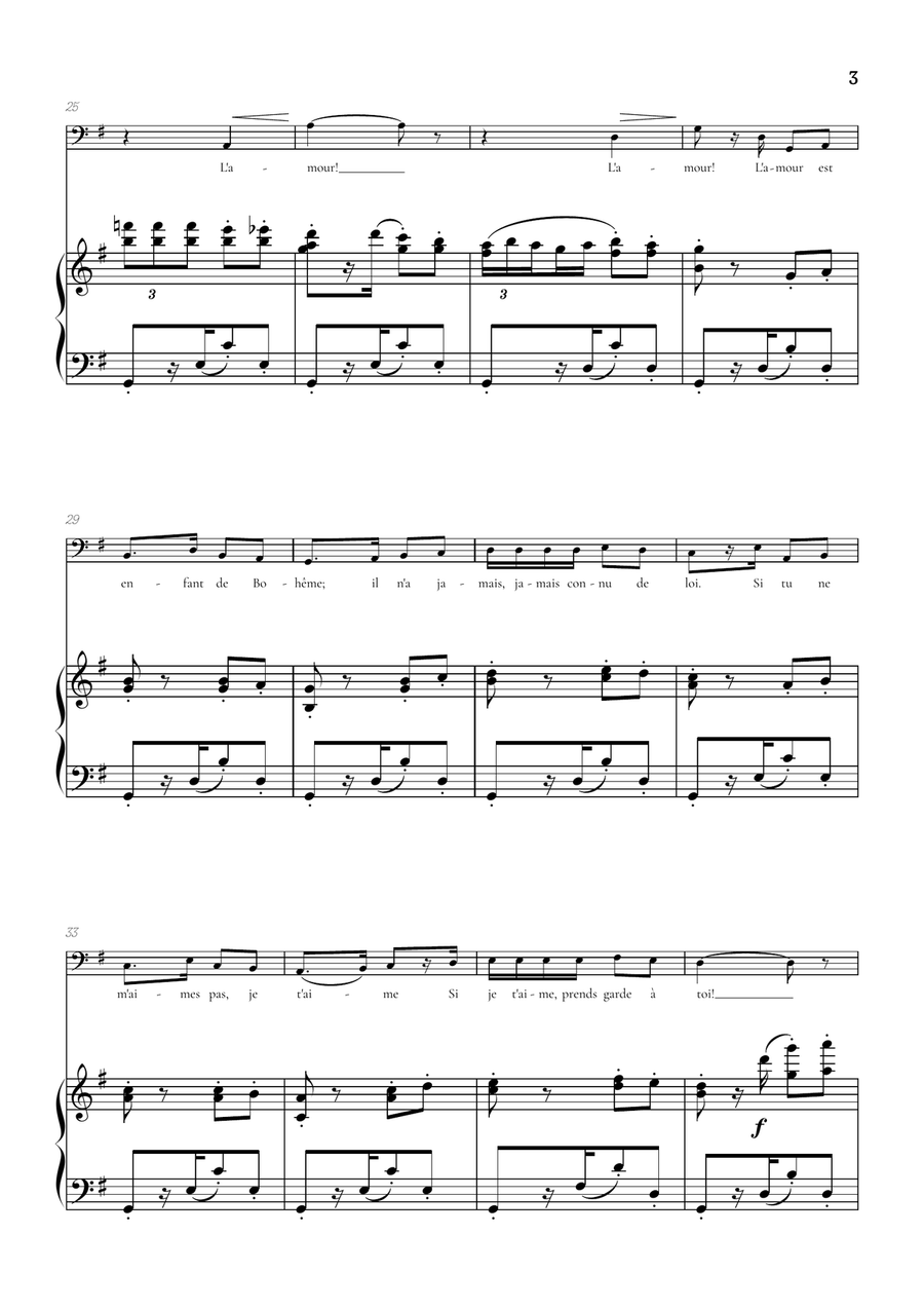 Bizet • Habanera from Carmen in G minor [Gm] | bass voice sheet music with piano accompaniment Bass Voice scores gallery preview page 3