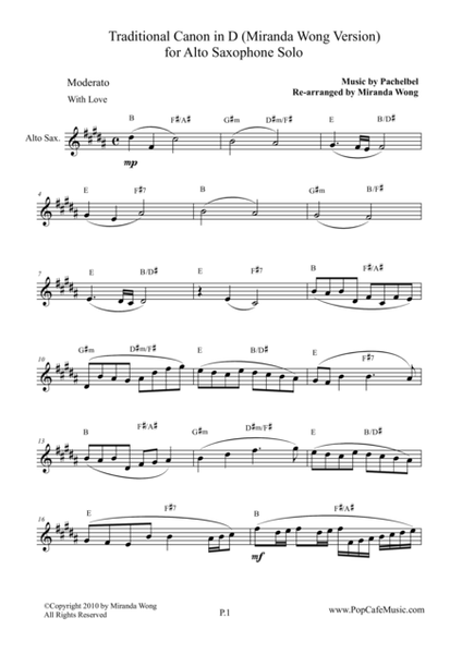 Traditional Canon in D - Alto Sax + Tenor Sax + Concert Key
