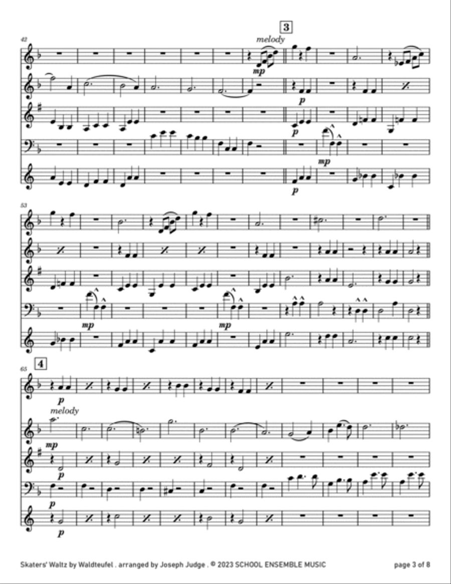 Skaters' Waltz by Waldteufel for Woodwind Quartet in Schools Woodwind Quartet scores gallery preview page 3
