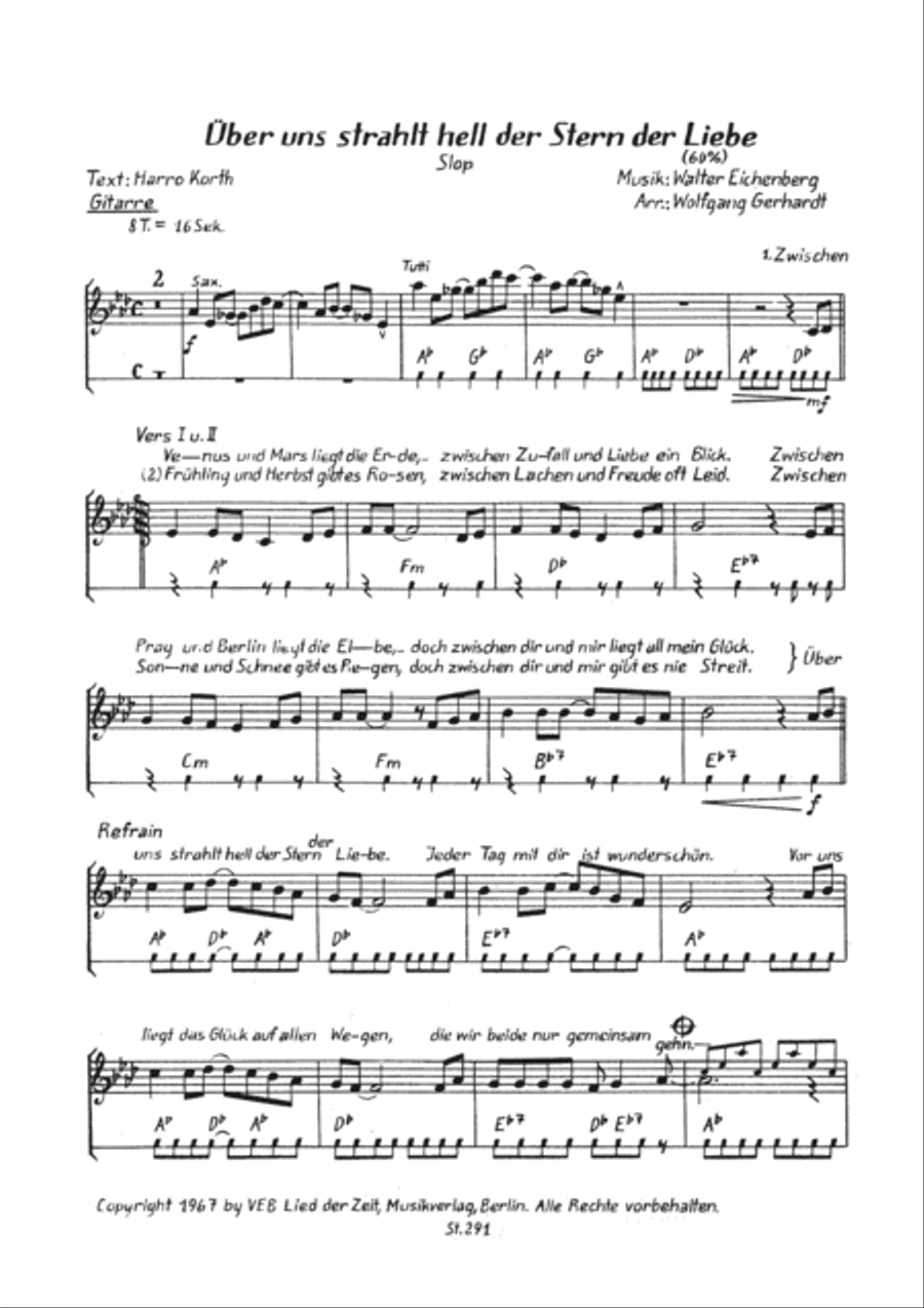 Uber uns strahlt hell der Stern der Liebe Tenor Saxophone scores gallery preview page 2