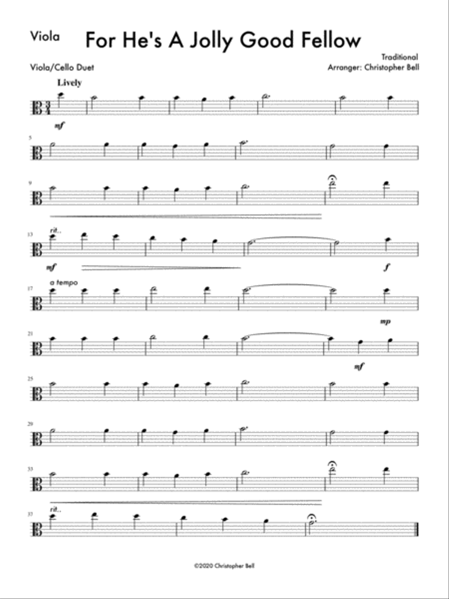 For He's A Jolly Good Fellow (Viola/Cello Duet) String Duet scores gallery preview page 2