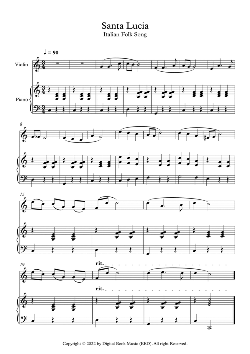 Santa Lucia - Italian Folk Song (Violin + Piano) image number null