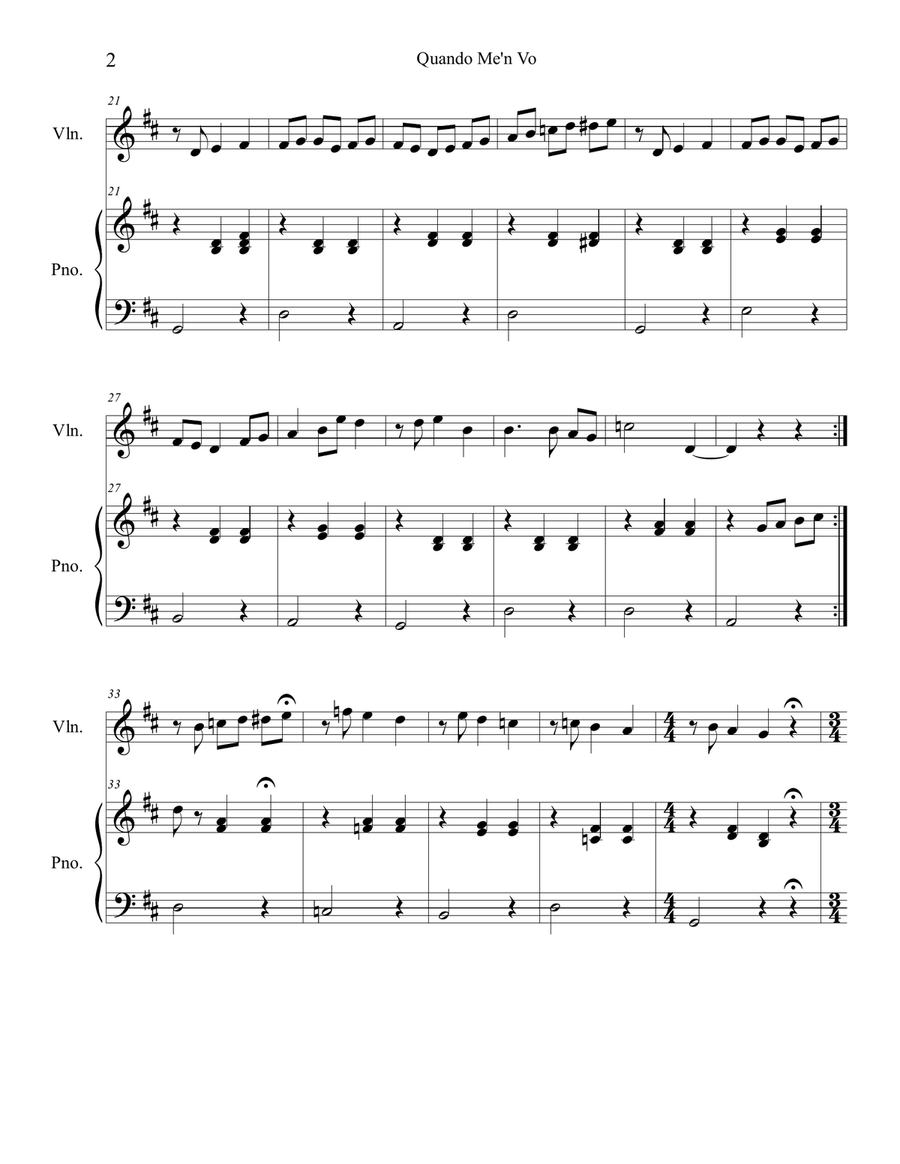Quando Me'n Vo' Quando Me'n Vo' Violin Solo scores gallery preview page 2