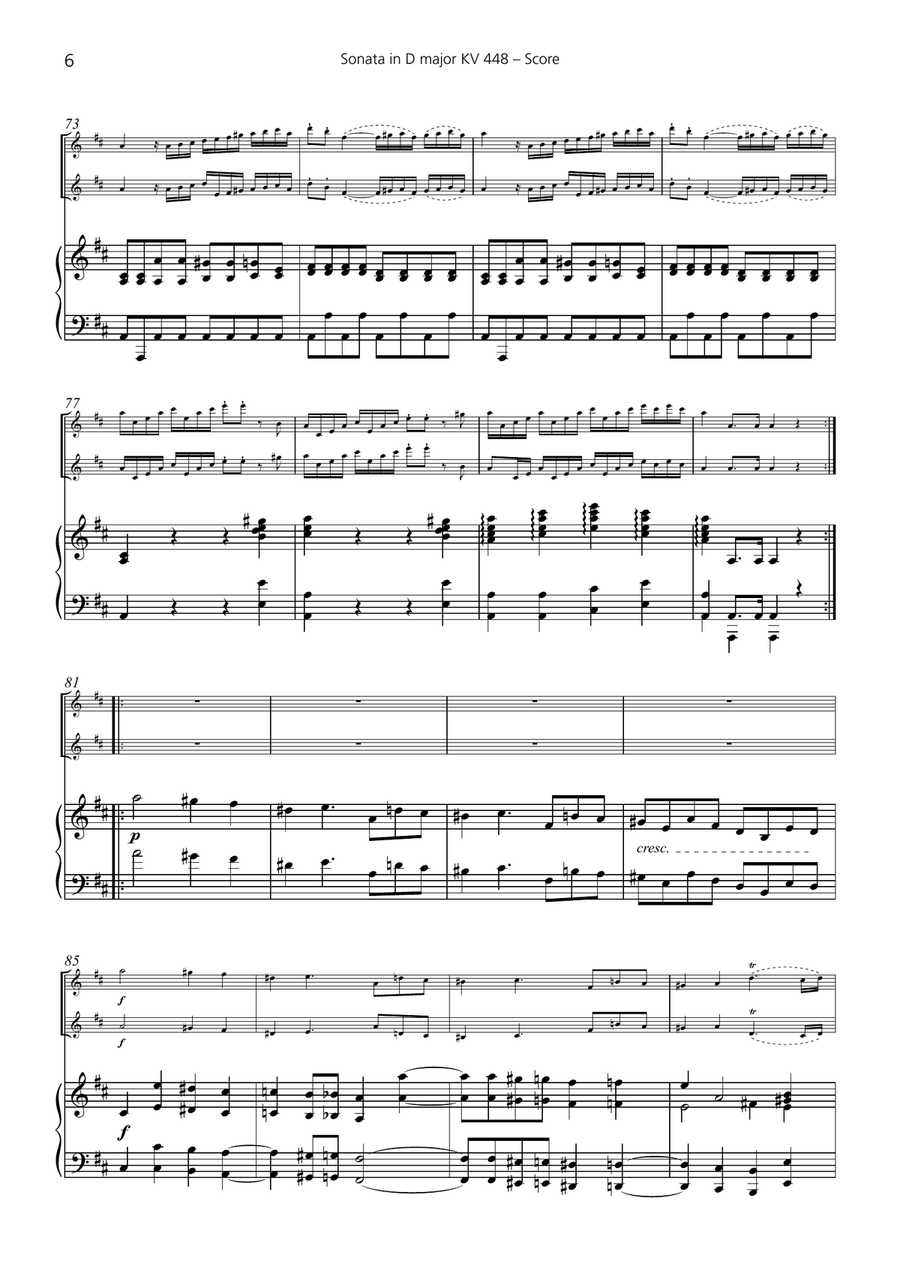 W.A. Mozart: Sonata in D major, KV 448 for 2 Flutes and Piano Flute Duet scores gallery preview page 6