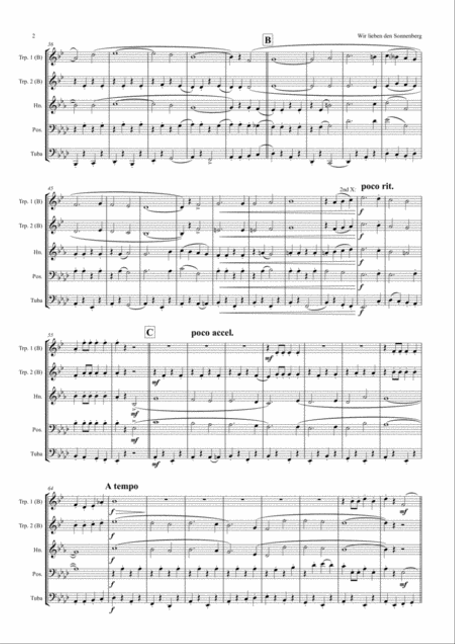 Wir lieben den Sonnenberg - German Polka - Oktoberfest - Brass Quintet Brass Quintet scores gallery preview page 2