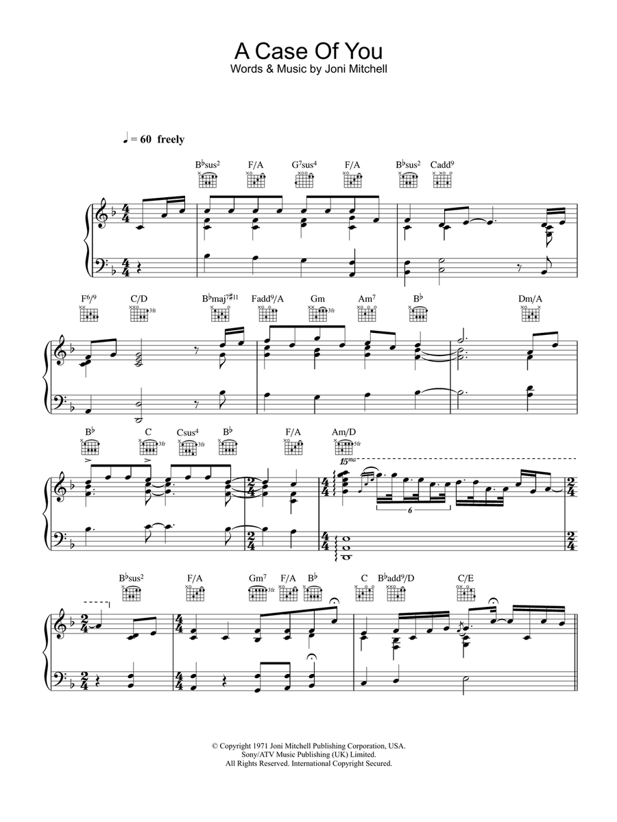 A Case Of You Piano, Vocal, Guitar scores gallery preview page 1
