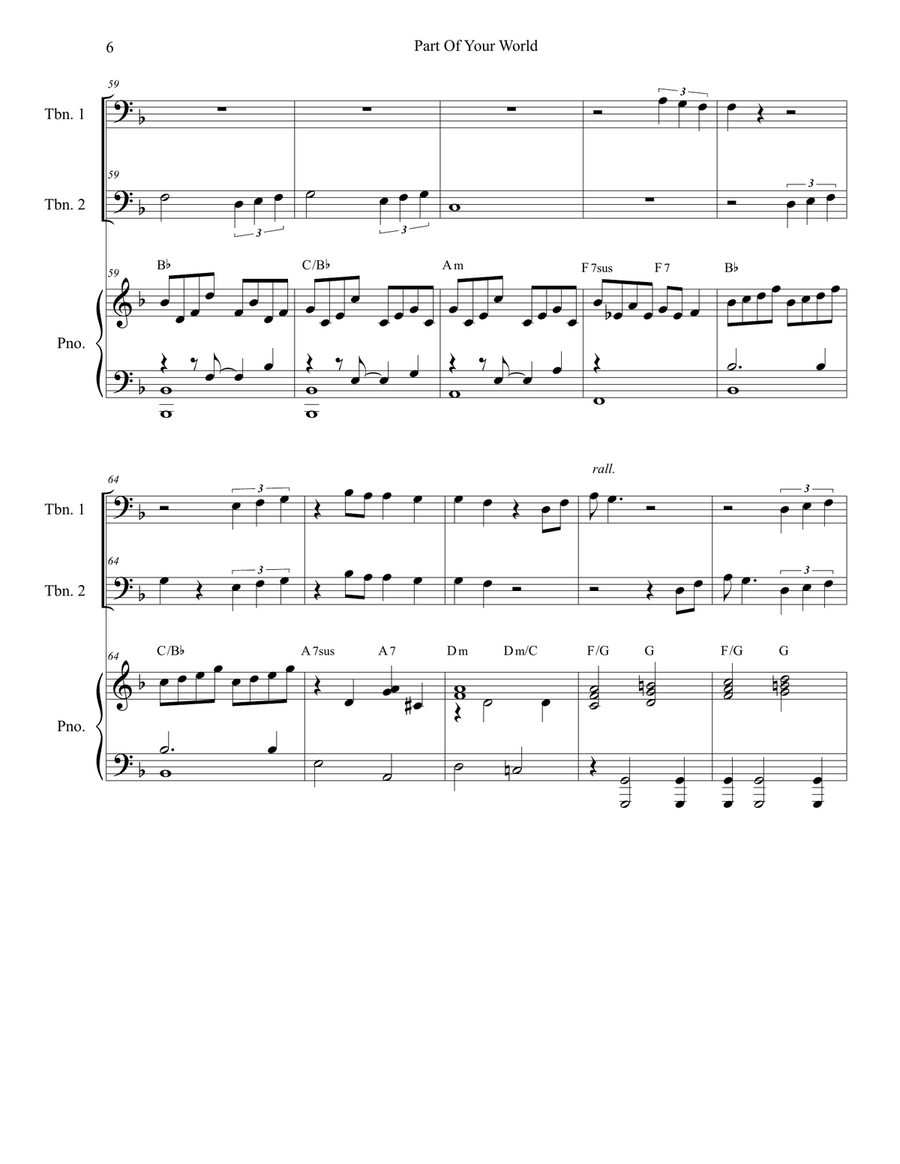 Part Of Your World Trombone Duet scores gallery preview page 6