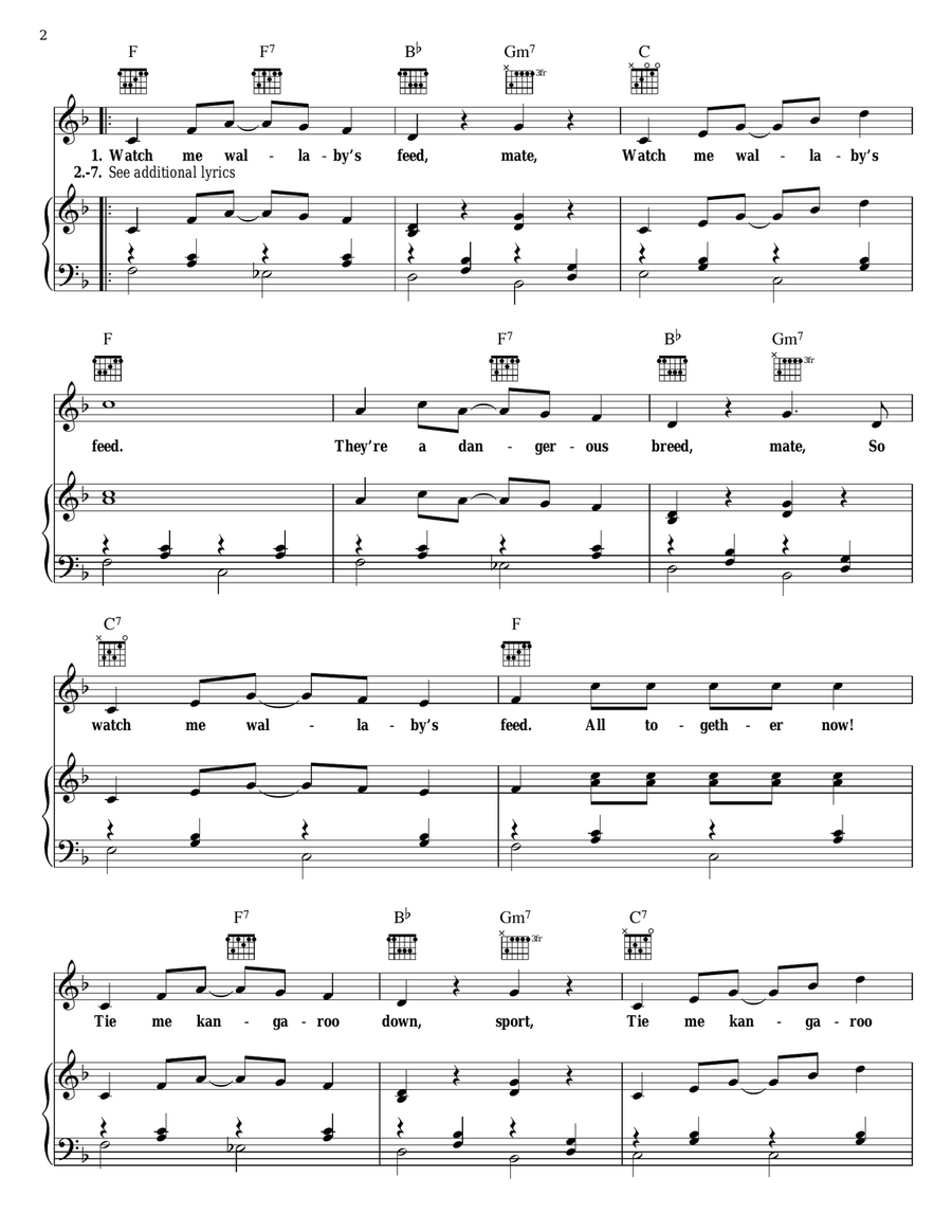 Tie Me Kangaroo Down Sport Piano, Vocal, Guitar scores gallery preview page 2