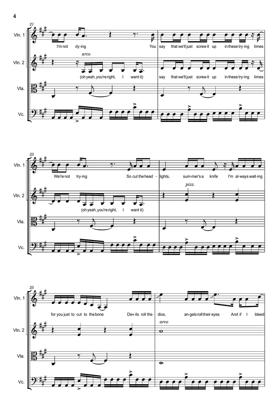 Cruel Summer String Quartet scores gallery preview page 4