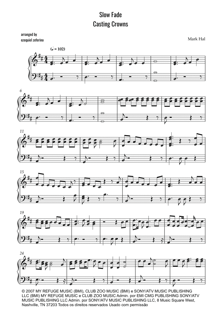 Slow Fade Easy Piano scores gallery preview page 1