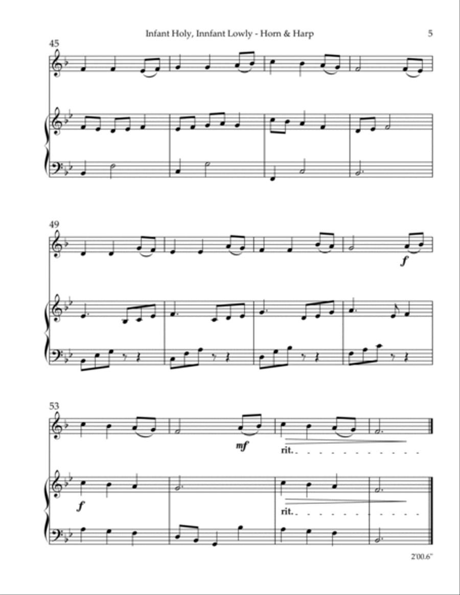 Infant Holy, Infant Lowly, Duet for Horn in F & Harp Harp scores gallery preview page 5
