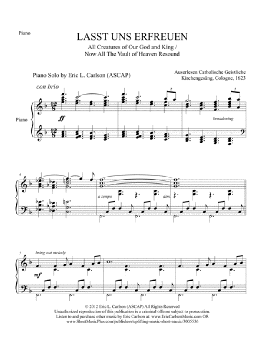 Now All The Vault Of Heaven Resounds - Piano Solo by Eric Carlson Piano Solo scores gallery preview page 1