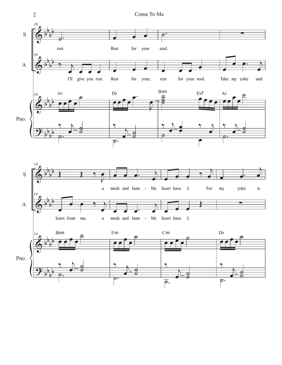 Come To Me (Duet for Soprano and Alto solo) Alto Voice scores gallery preview page 2