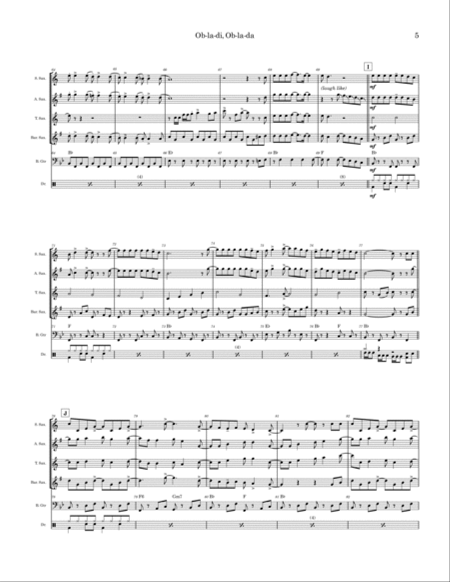 Ob-la-di, Ob-la-da Saxophone Quartet scores gallery preview page 5