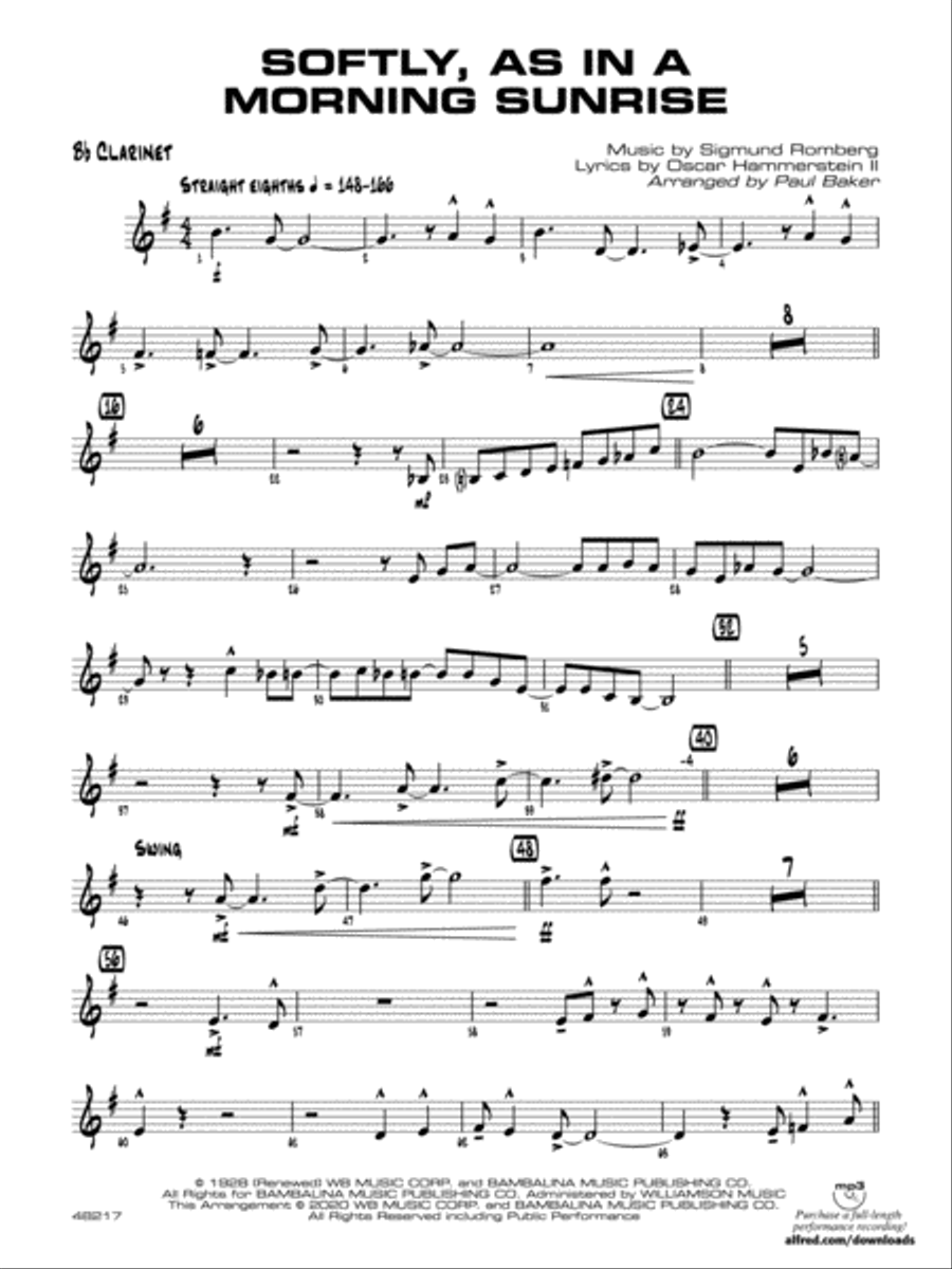 Softly, as in a Morning Sunrise: 1st B-flat Clarinet Jazz Ensemble scores gallery preview page 1