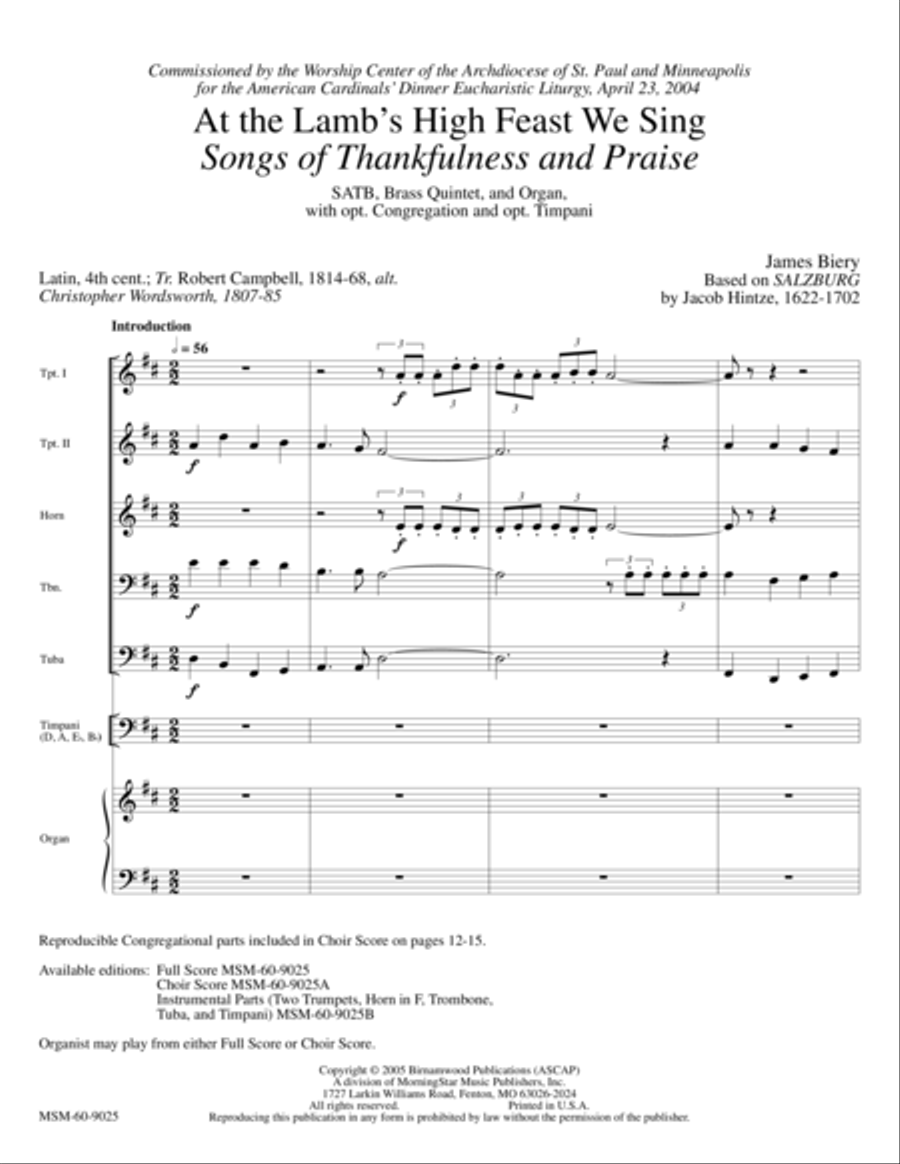 At the Lamb's High Feast We Sing Songs of Thankfulness and Praise (Downloadable Full Score) image number null