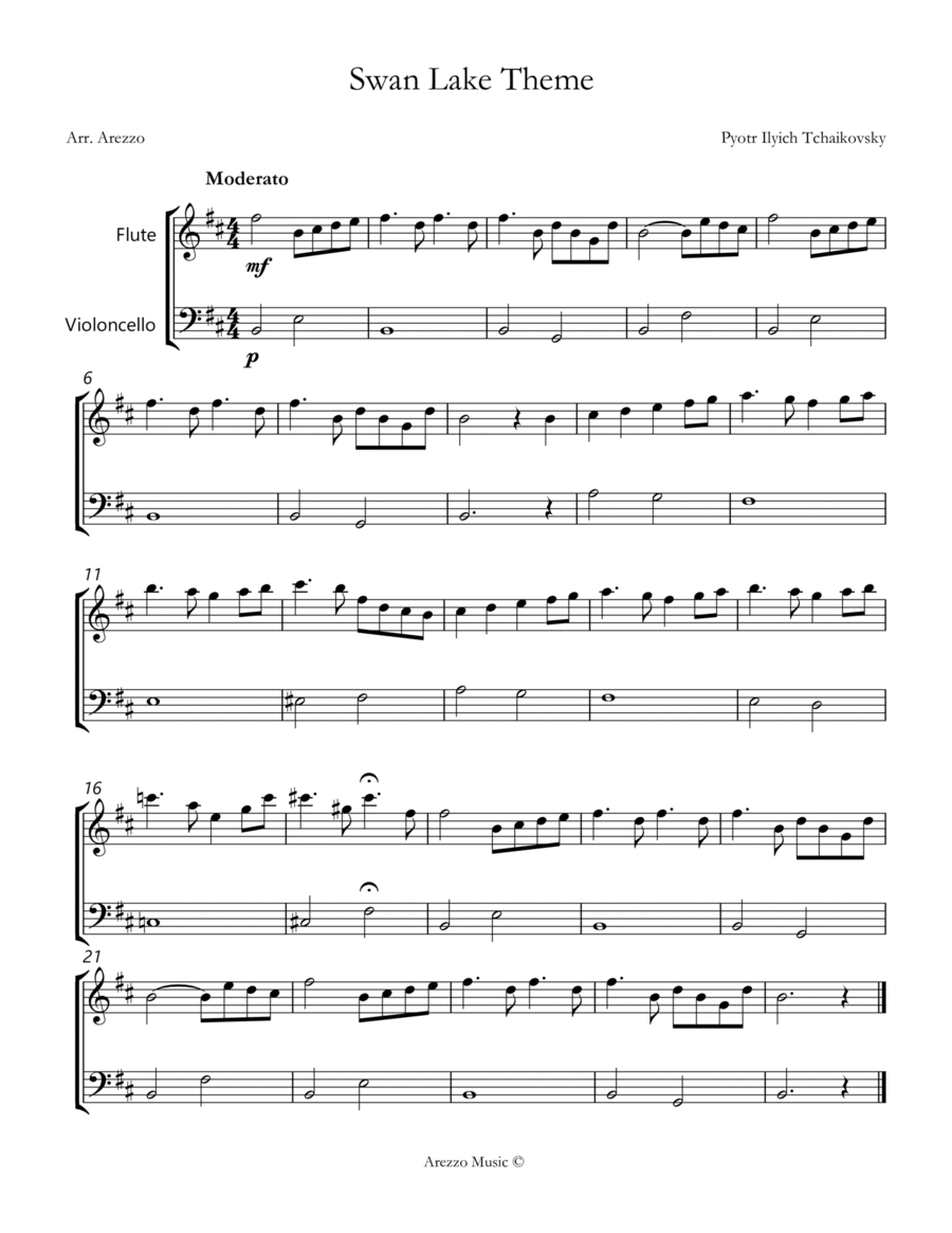the swan lake theme sheet music for beginners Flute and Cello image number null