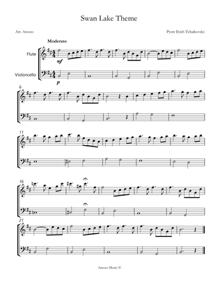 the swan lake theme sheet music for beginners Flute and Cello