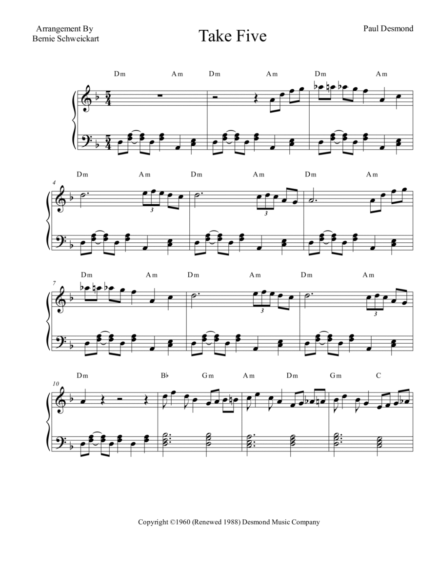 Take Five Piano Solo scores gallery preview page 1