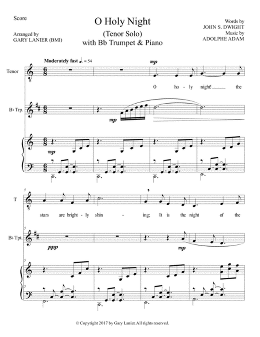 O HOLY NIGHT (Tenor Solo with Bb Trumpet & Piano - Score & Parts included) image number null