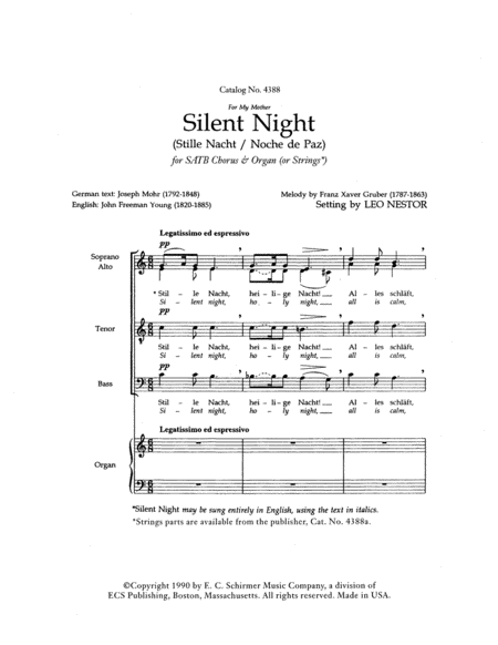 Silent Night (Stille Nacht/Noche de Paz) (Downloadable Choral Score)