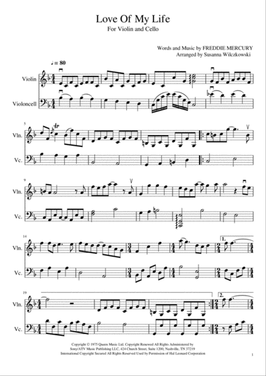 Love Of My Life String Duet scores gallery preview page 1