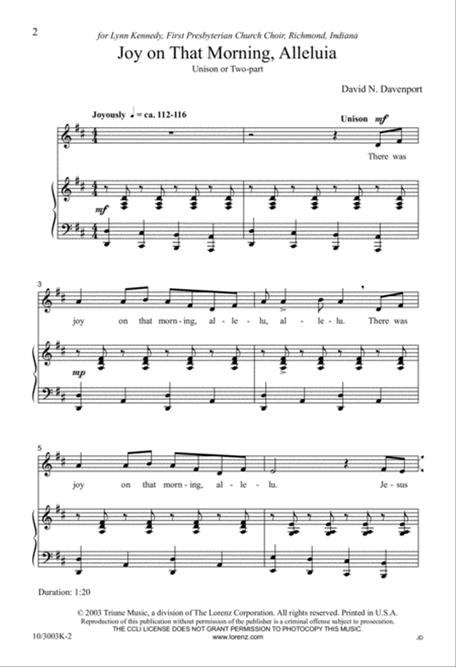 Joy on that Morning, Alleluia Unison Choir scores gallery preview page 2