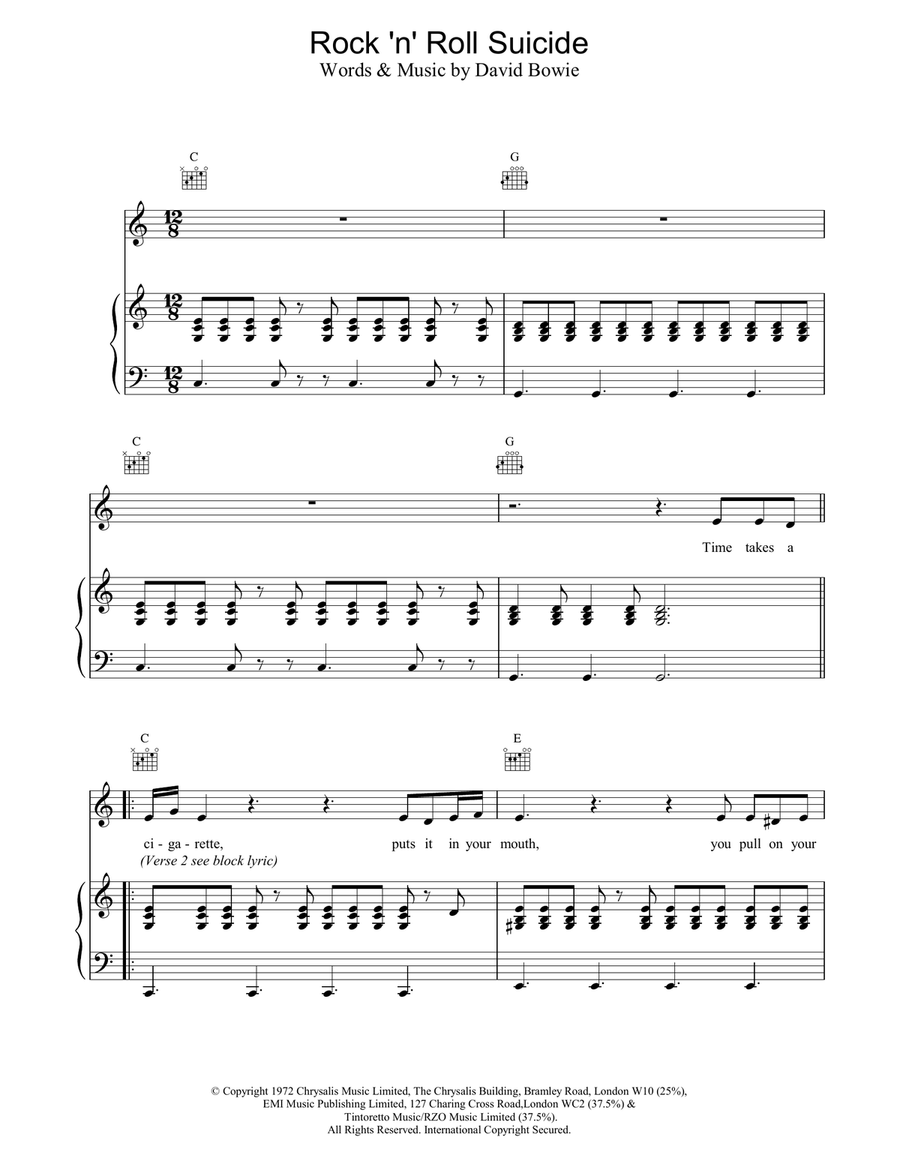 Rock 'N' Roll Suicide Rock 'N' Roll Suicide Piano, Vocal, Guitar scores gallery preview page 1