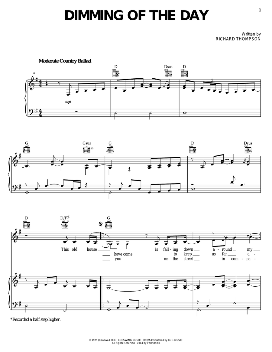 Dimming Of The Day Dimming Of The Day Piano, Vocal, Guitar scores gallery preview page 1