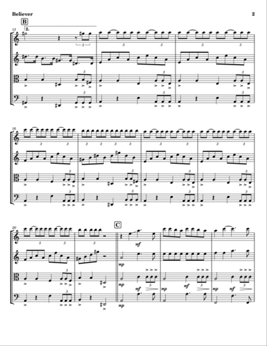 Believer Believer String Quartet scores gallery preview page 2