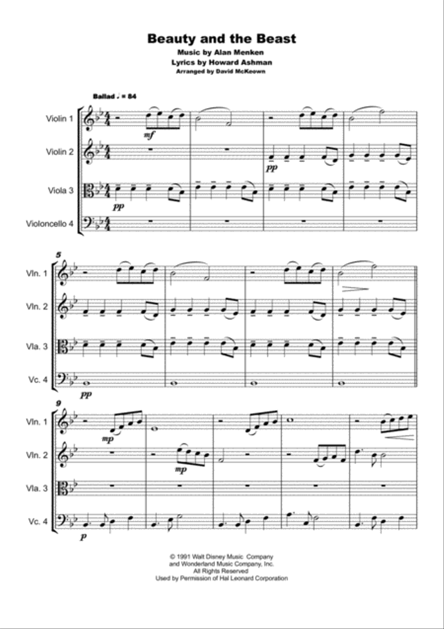 Beauty And The Beast String Quartet scores gallery preview page 2