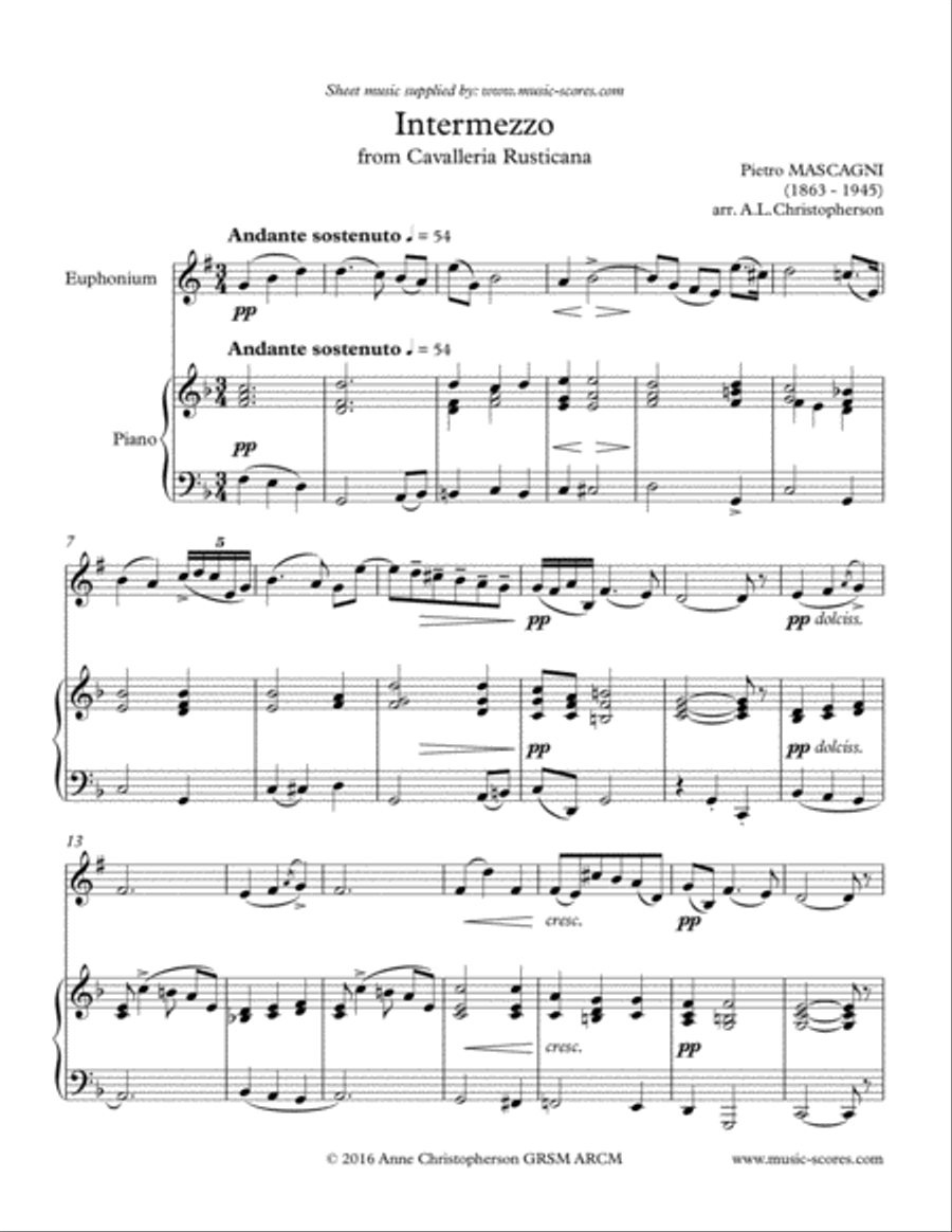 Intermezzo from Cavalleria Rusticana - Euphonium and Piano Euphonium scores gallery preview page 1