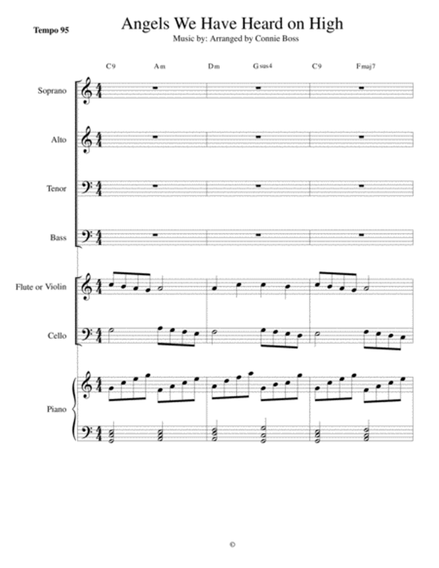 Angels We Have Heard on High -SATB with violin, cello or flute parts and piano image number null