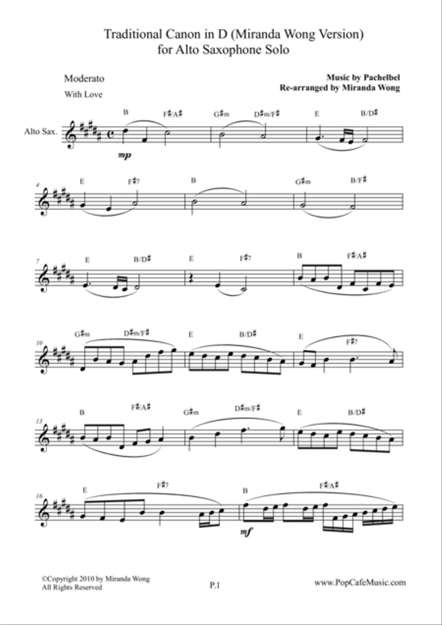 Traditional Canon in D - Alto Saxophone Solo