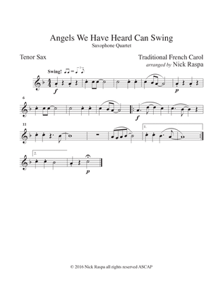 Book cover for Angels We Have Heard Can Swing (easy sax quartet AATB) Tenor Sax part