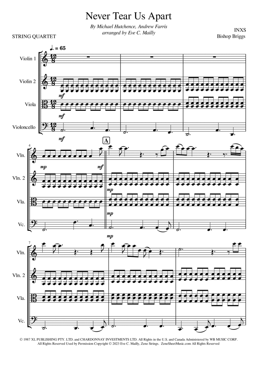Never Tear Us Apart String Quartet scores gallery preview page 1